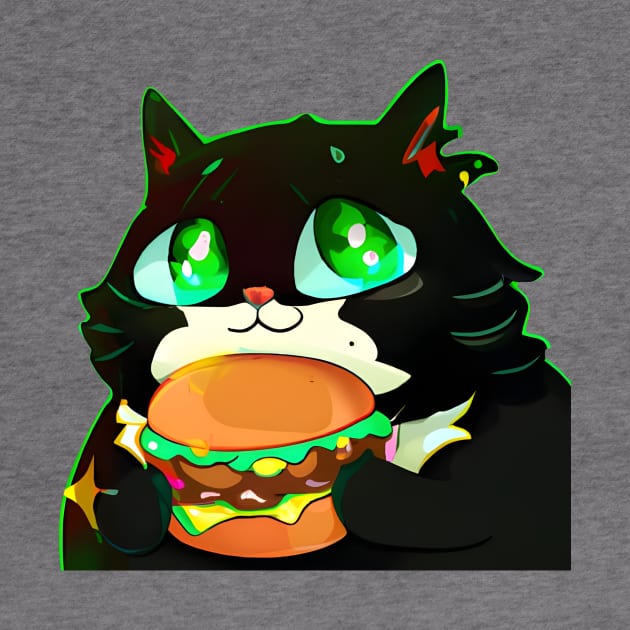 Black Fat cat with eating burger by Meowsiful